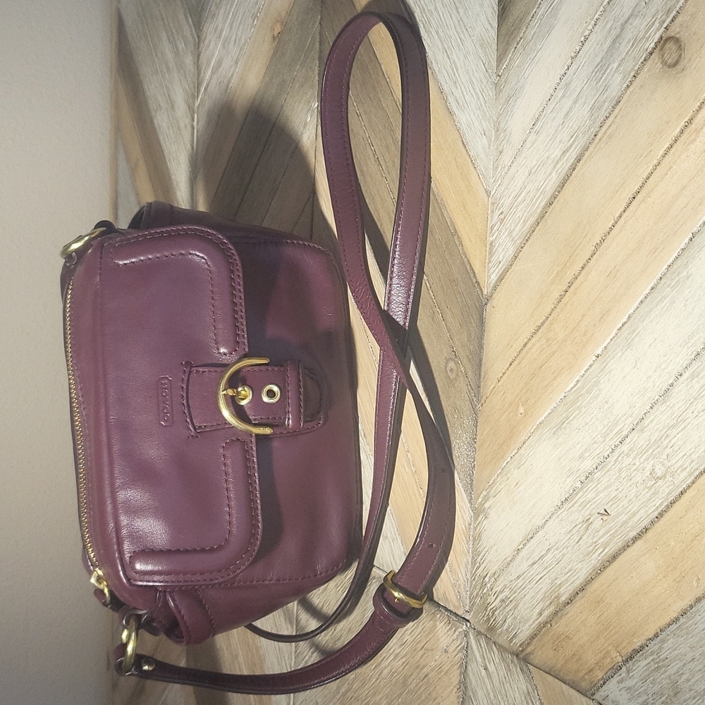 COACH crossbody burgundy smooth leather gold hardware